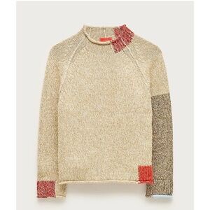 J. Crew x Eckhauss Latta  Beige Knit Turtleneck with Red and Brown Accents